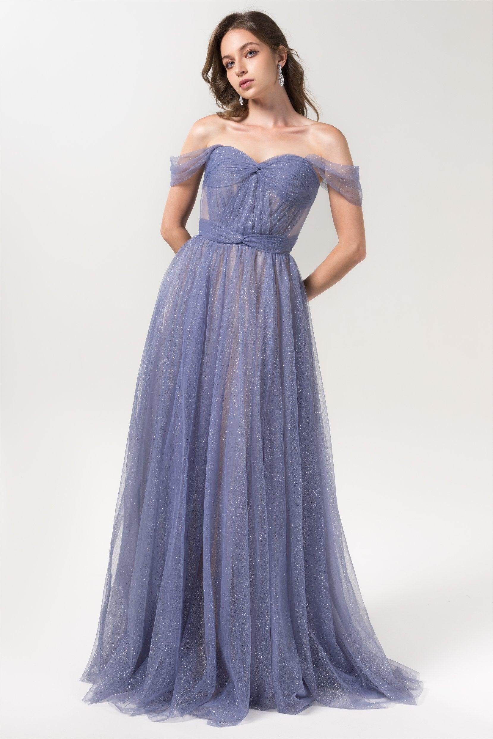 A-Line Floor Length Sparkling Tulle Bridesmaid Dress Formal Dresses CB0608PS - COCOMELODY